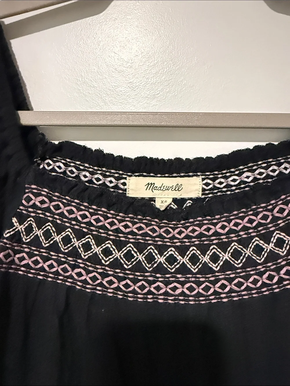 Madewell Black Puff-Sleeve Embroidered Yoke Top